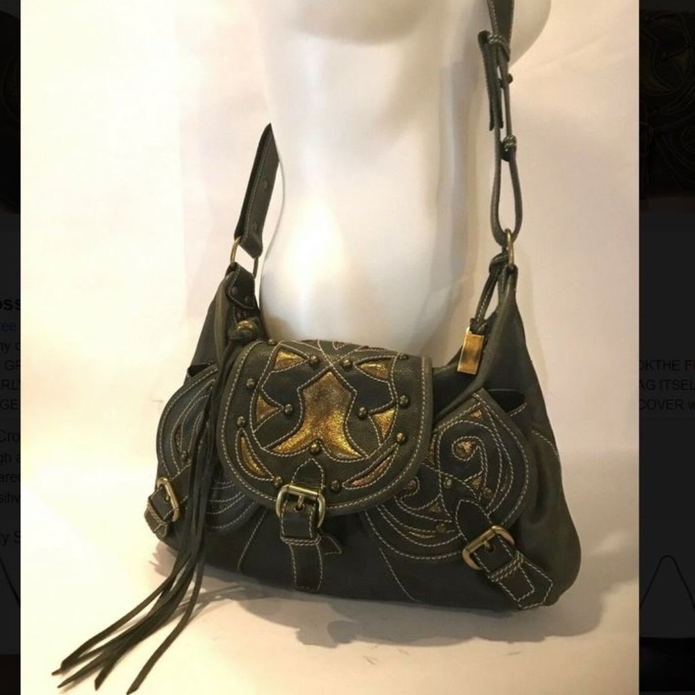Elisa Atheniense LEATHER Crossbody Shoulder Bag in PEWTER GRAY